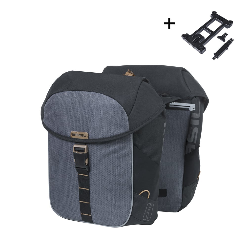 Dubbele fietstas Basil Miles MIK 34 liter 13 x 26 x 35 cm - zwart/grijs