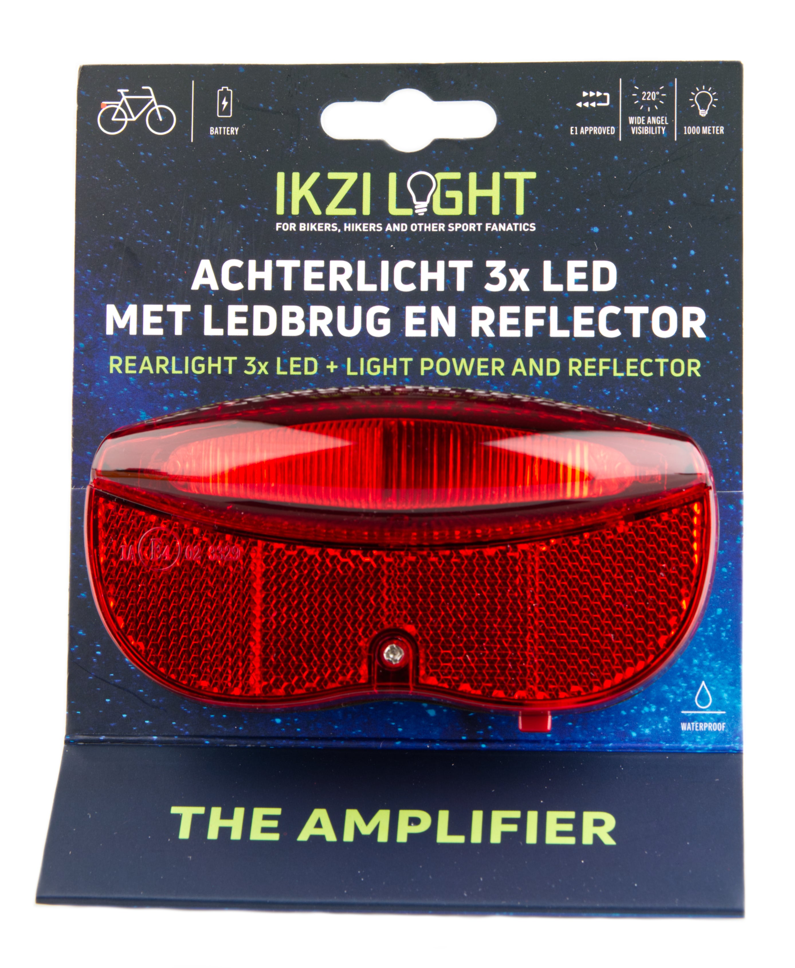 Dragerachterlicht IKZI 3x LED 80mm boutafstand met E4 goedgekeurde reflector - rood