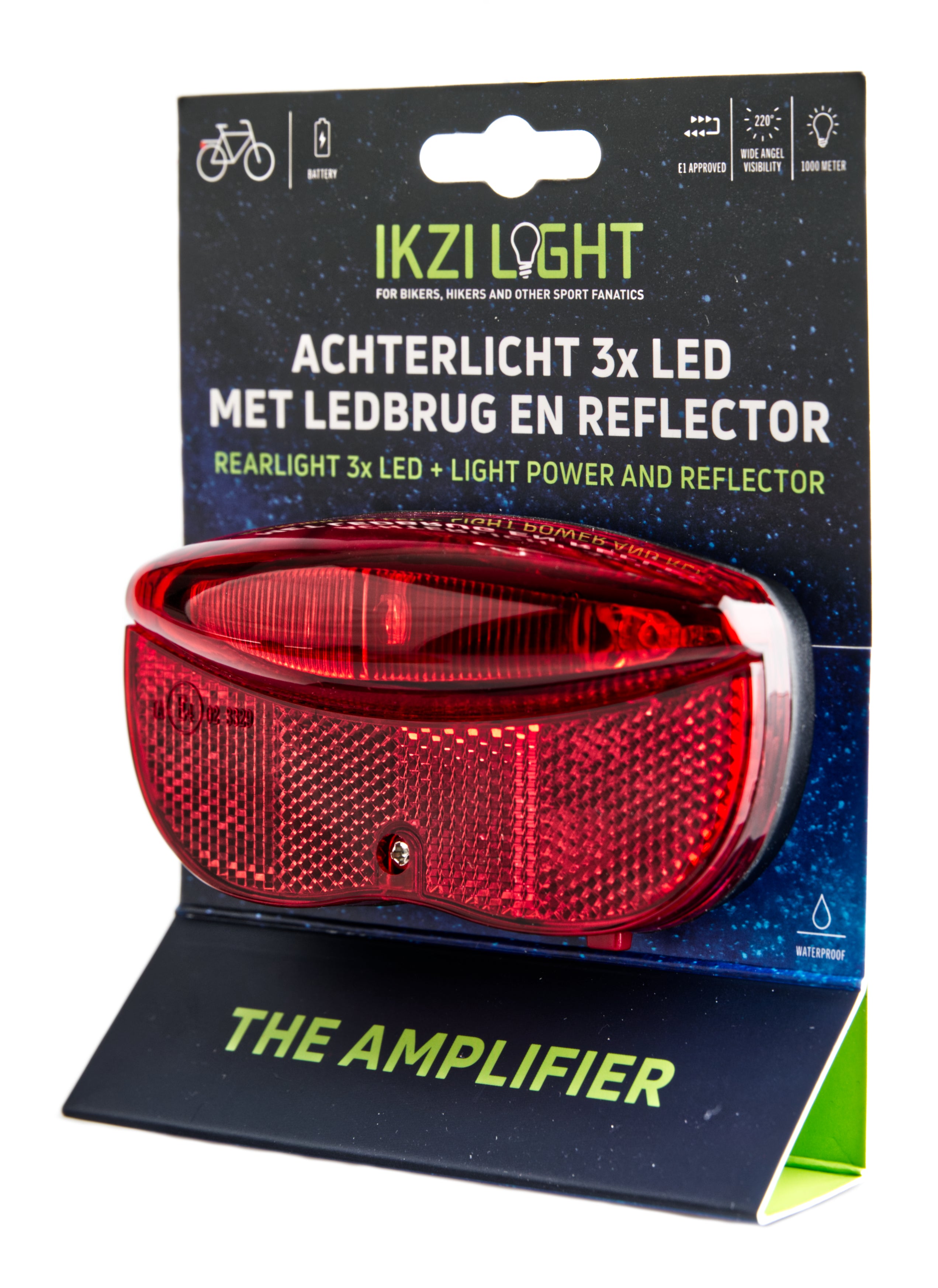 Dragerachterlicht IKZI 3x LED 80mm boutafstand met E4 goedgekeurde reflector - rood
