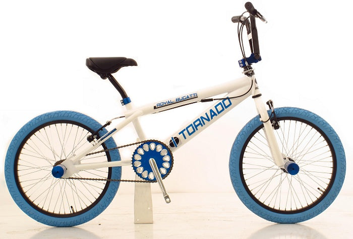 BMX Fiets Royal-Bugatti Tornado Freestyle 20 inch - Wit met blauwe banden