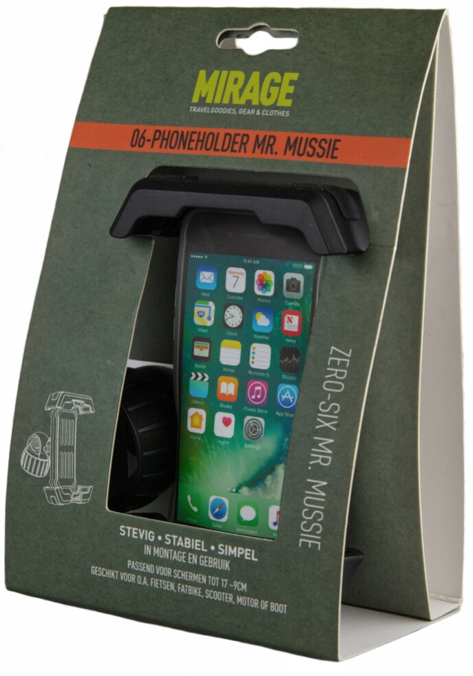 Telefoonhouder Mirage Zero-Six Mr. Mussie - verstelbaar 17-9 cm - zwart