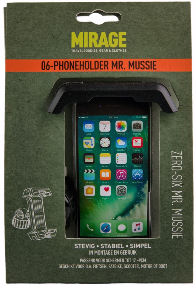 Telefoonhouder Mirage Zero-Six Mr. Mussie - verstelbaar 17-9 cm - zwart