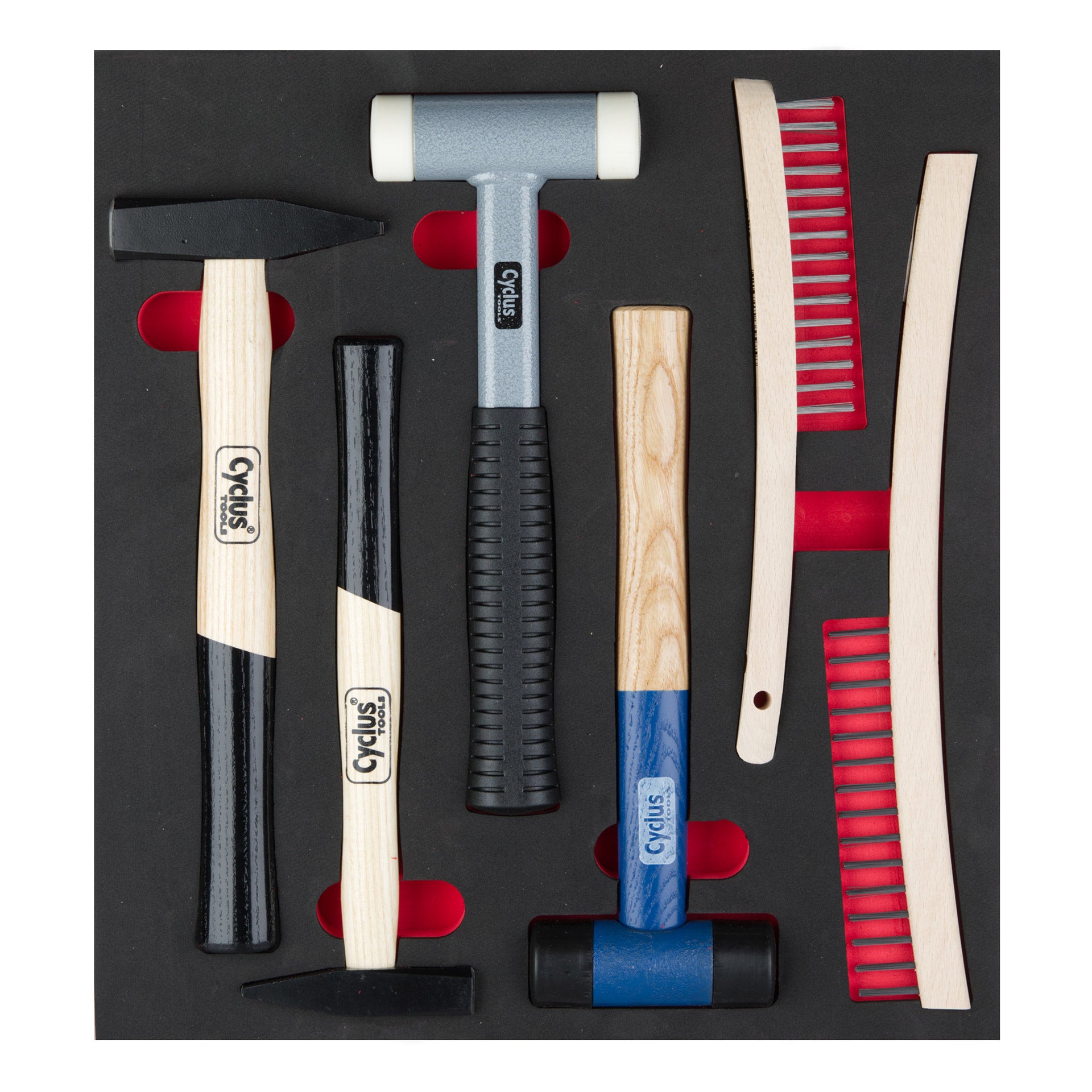 Cyclus foam 23 incl. hamers en staalborstels maat M rood