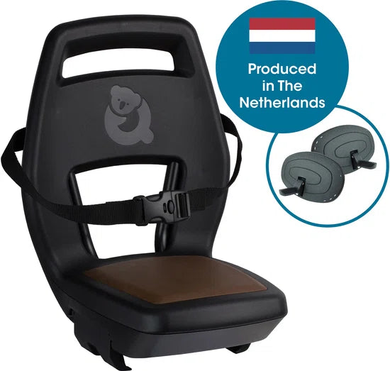 Fietsstoeltje -Qibbel Junior 6+ Fietsstoeltje Achter Bagagedrager bevestiging - Black/brown - inclusief voetbeschermingsplaten en voetsteunen