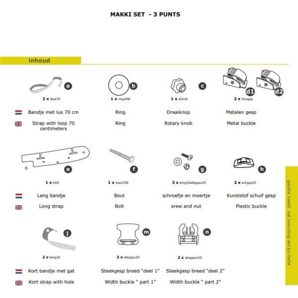 Melia bevestigingsset Cargo Gazelle Makki 3-punts