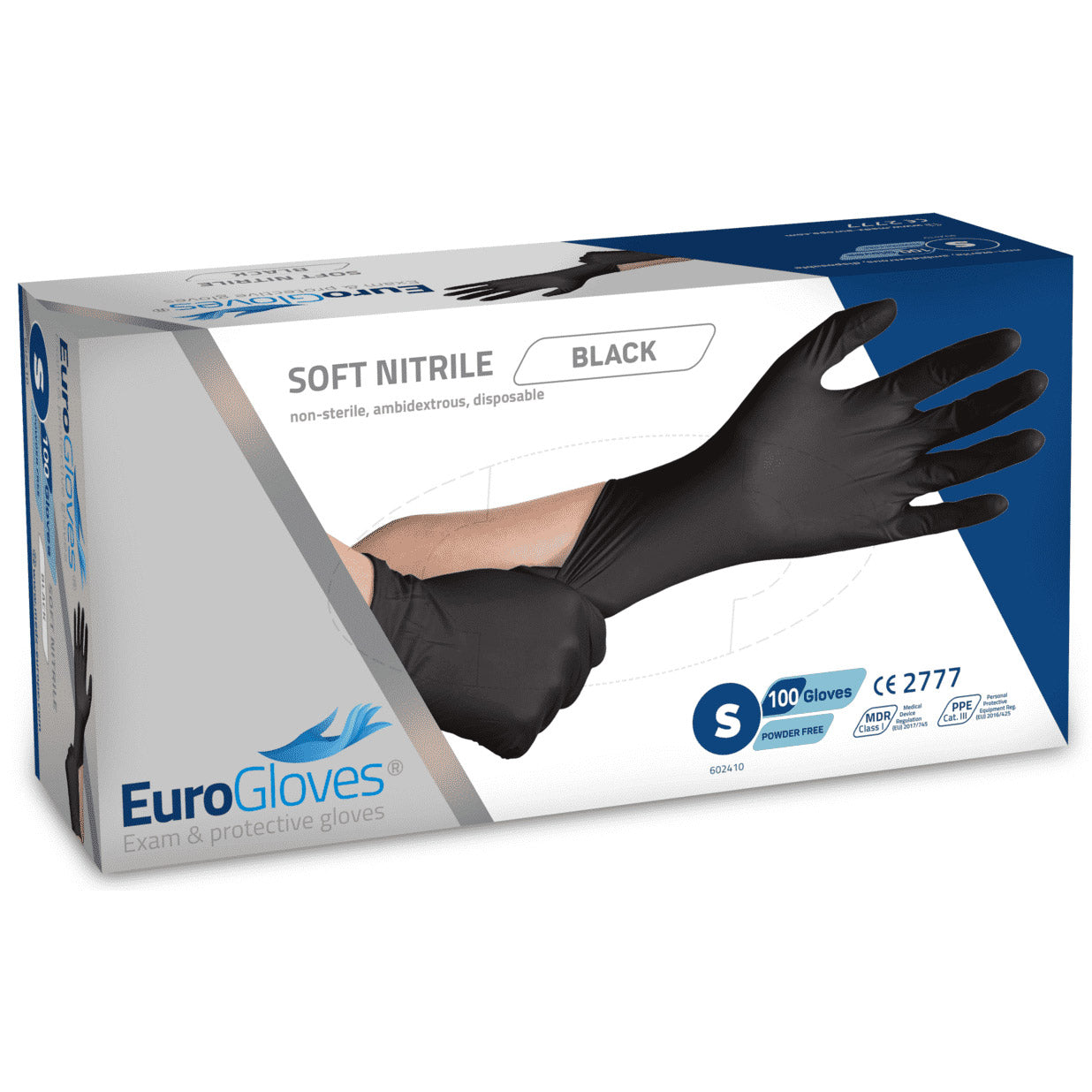 Eurogloves handschoenen nitril maat S zwart (100 stuks)