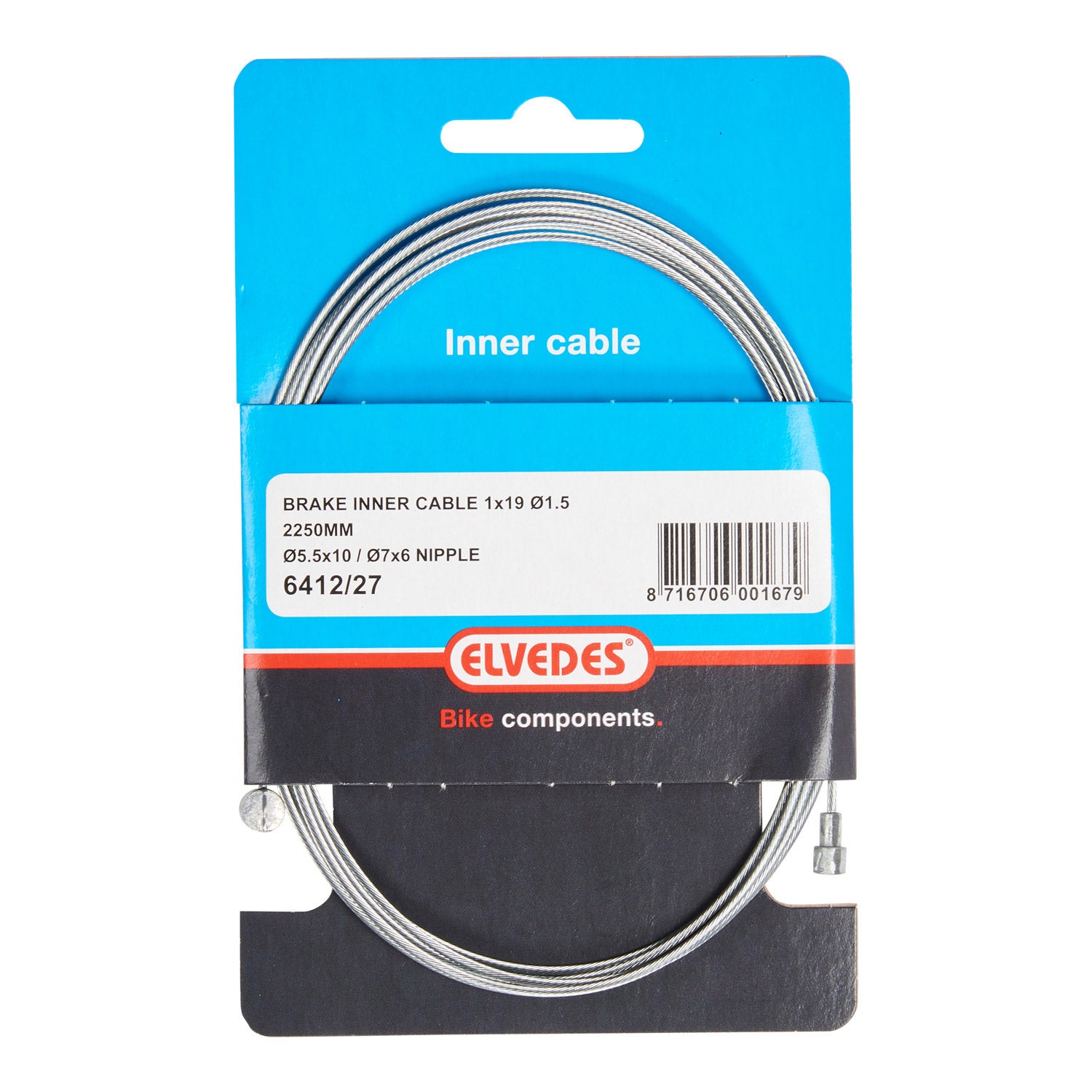 Elvedes rem binnenkabel 2250mm verzinkt V-T nippel