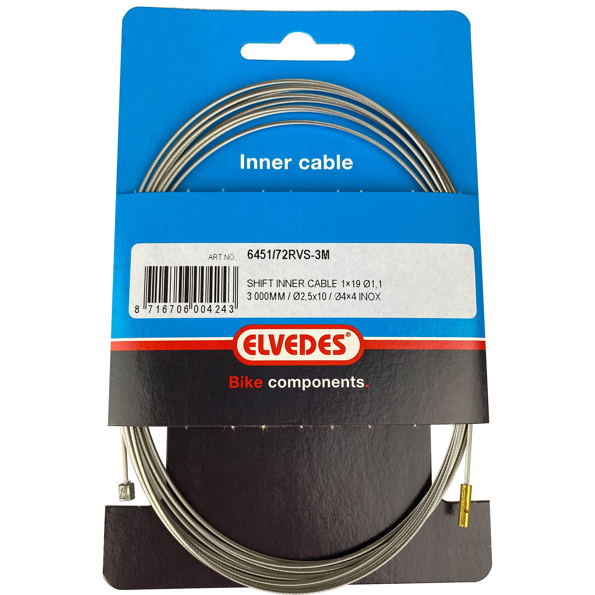 Elvedes schakel binnenkabel 3000mm ø1,1mm N/N-nippel rvs