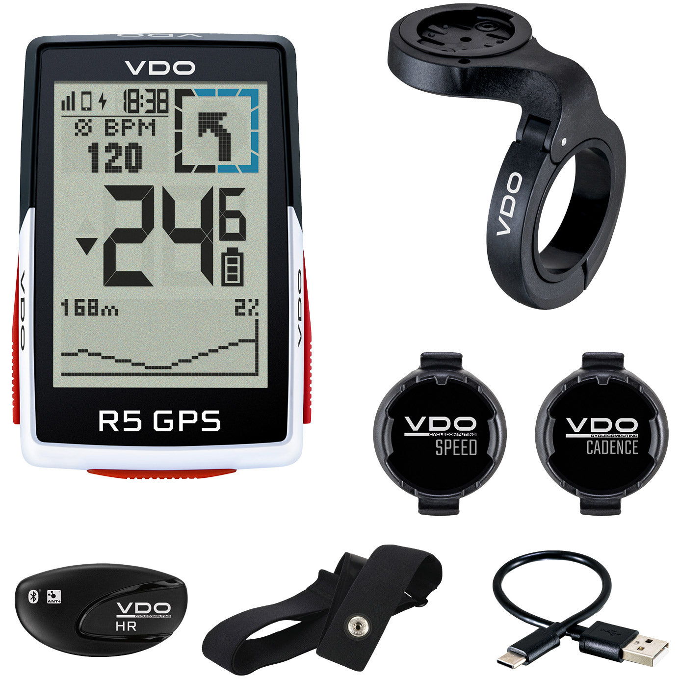VDO Computer R5 GPS Set GPS, HR, cadans, speed, USB