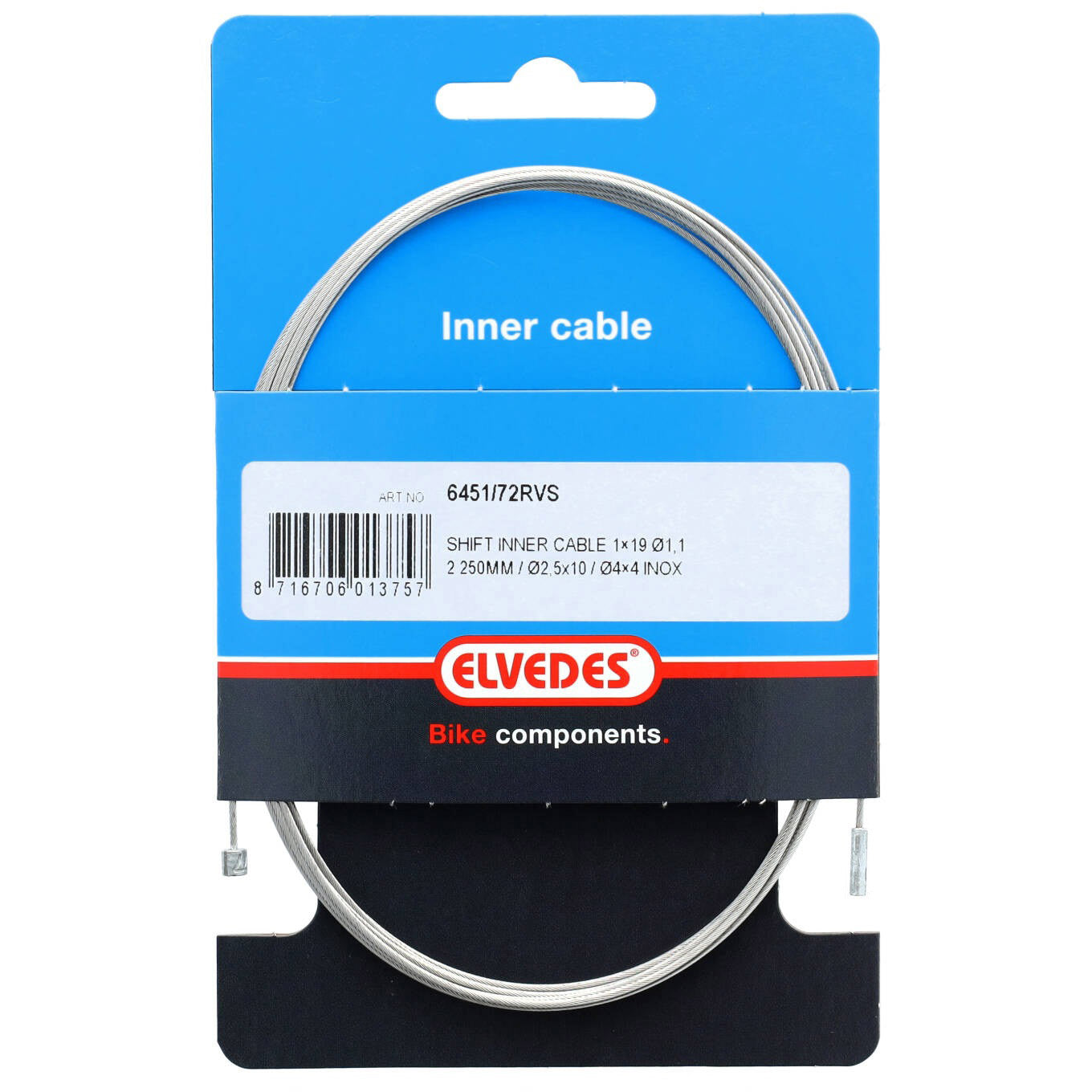 Elvedes schakel binnenkabel 2250mm ø1,1mm N/N-nippel rvs