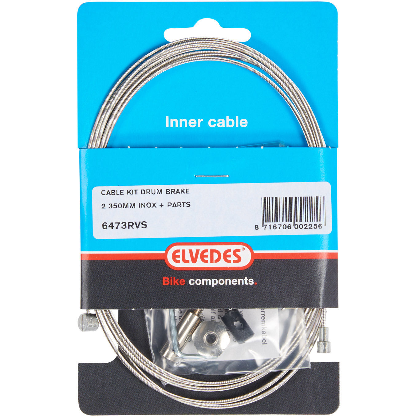 Elvedes binnenkabel trommelrem 2350mm RVS met onderdelen