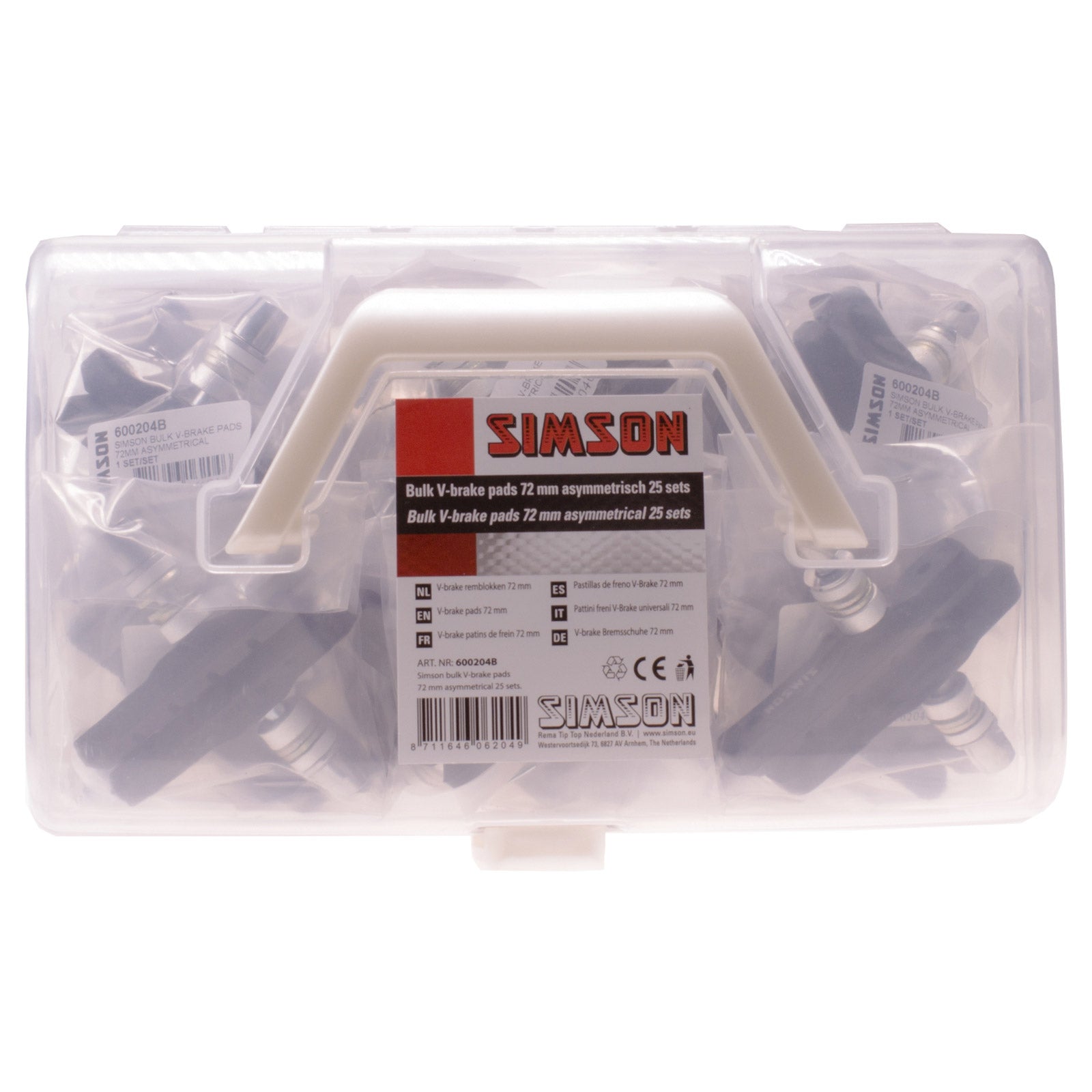 Simson remblok V-brake 72mm asymmetrisch (koffer 25 sets)