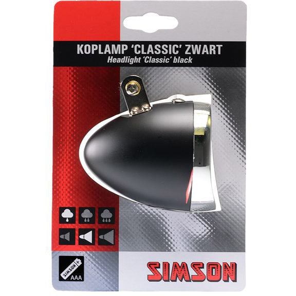 Simson koplamp Classic zwart incl. batterijen op kaart