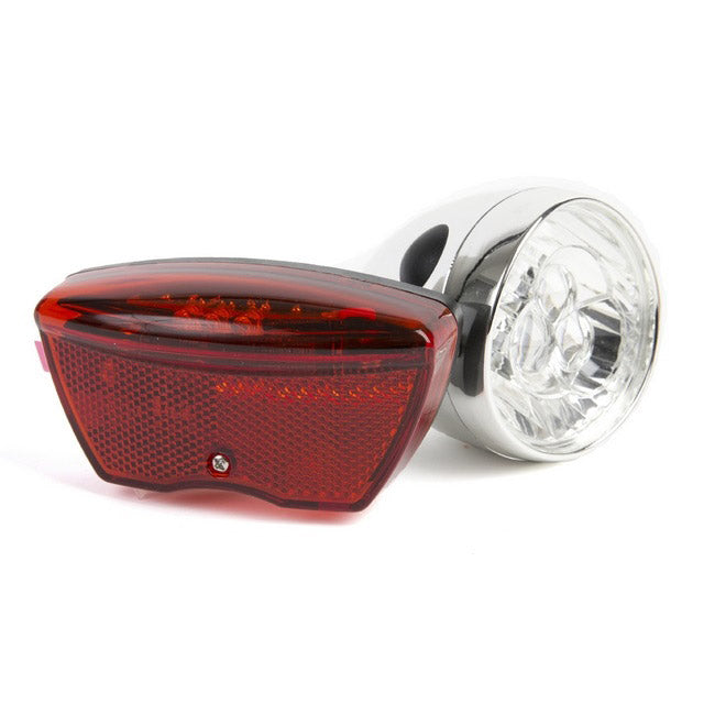 IKZI-Light Retro batt. koplamp LED chrome m/3-LED achterlicht