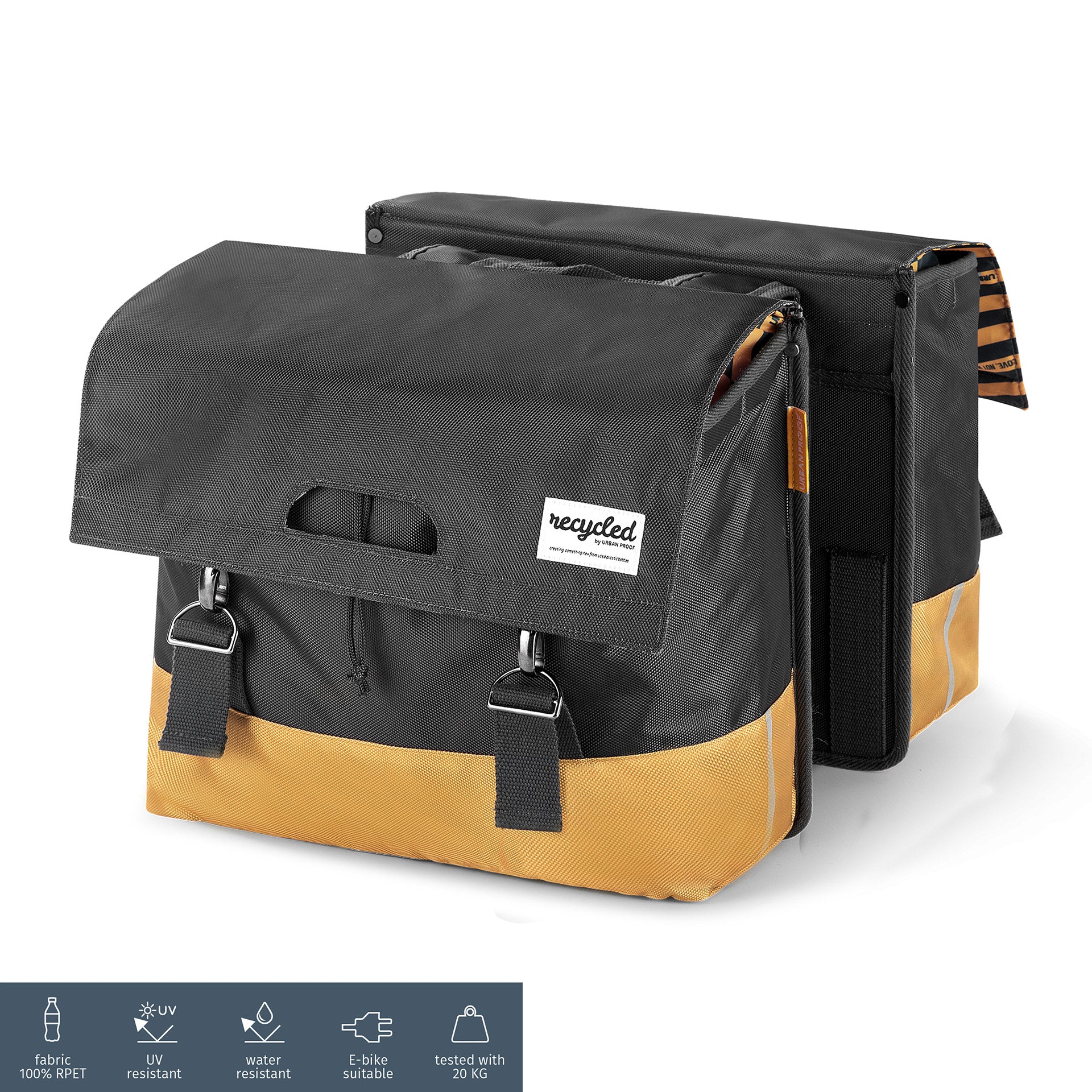 UrbanProof dubbele fietstas RPET 40l grijs-geel