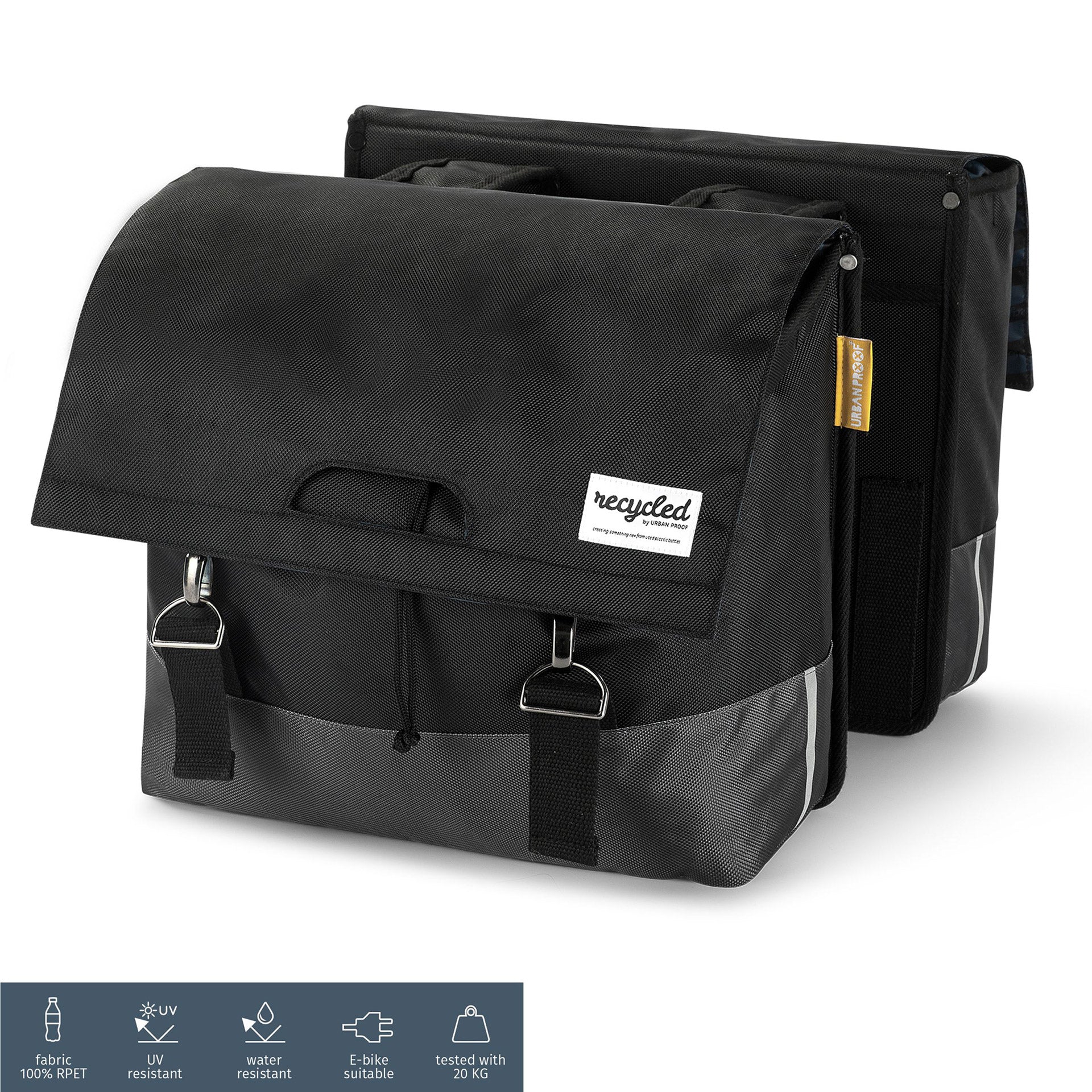 UrbanProof dubbele fietstas 55L gerecycled zwart/grijs