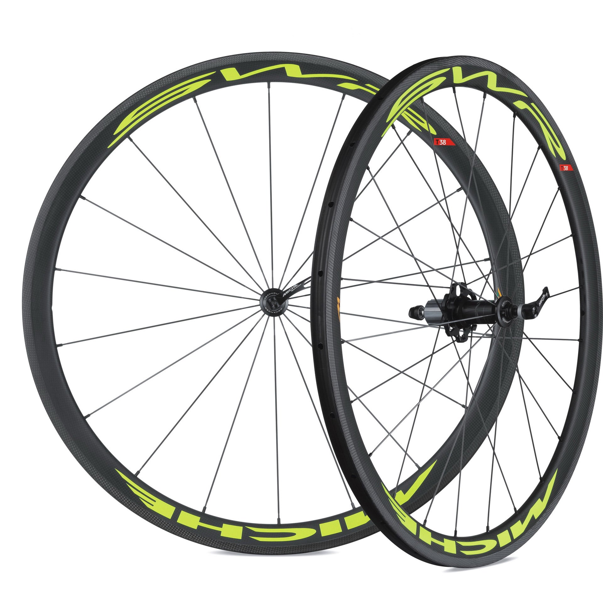 Miche wielset Supertype 358 Camp.Full Carbon (tube) geel