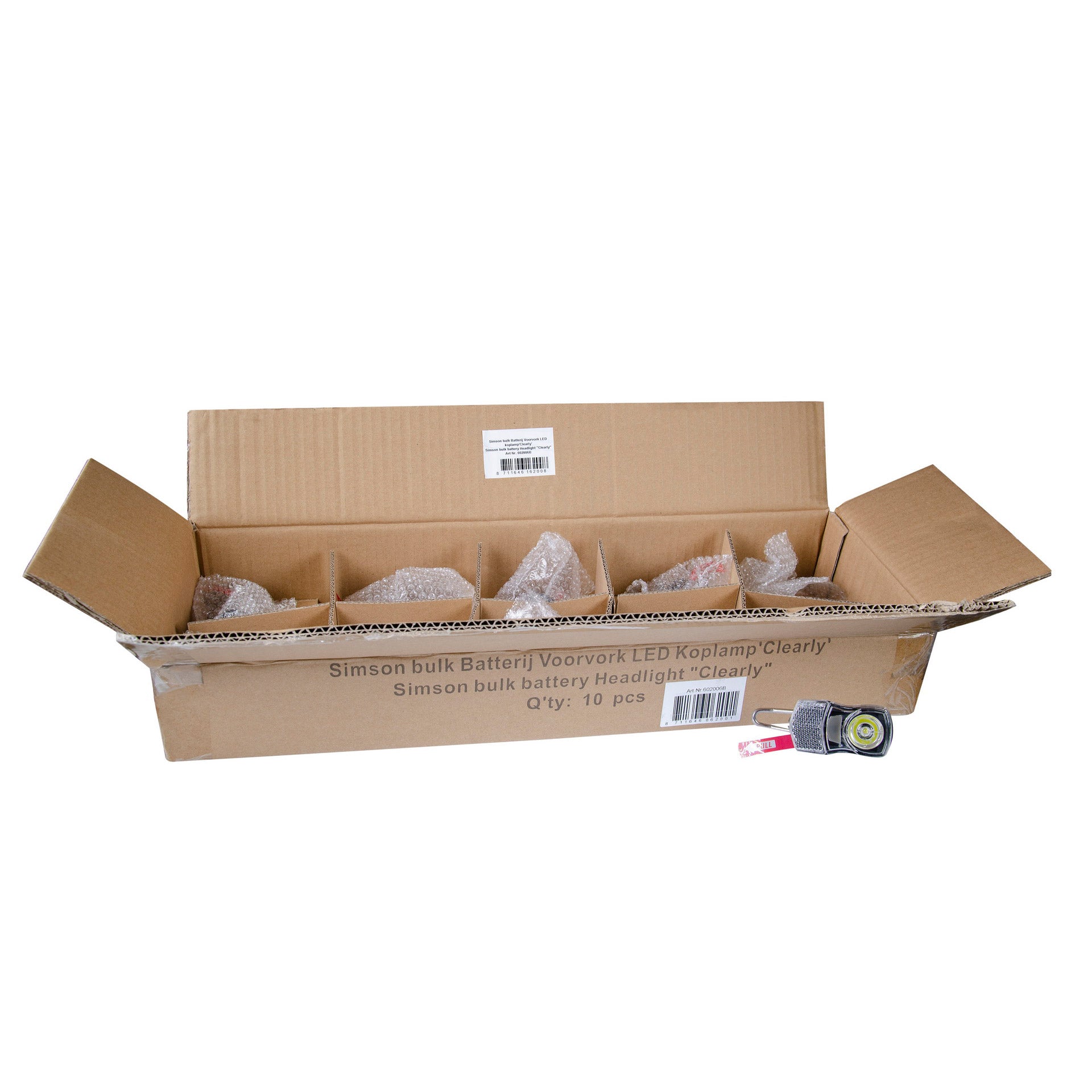 Simson voorvorkkoplamp Clearly inclusief batterij (10st)