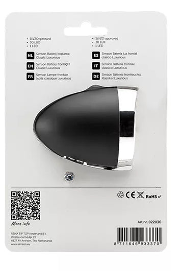 Simson batterij koplamp Classic Luxurious - zwart