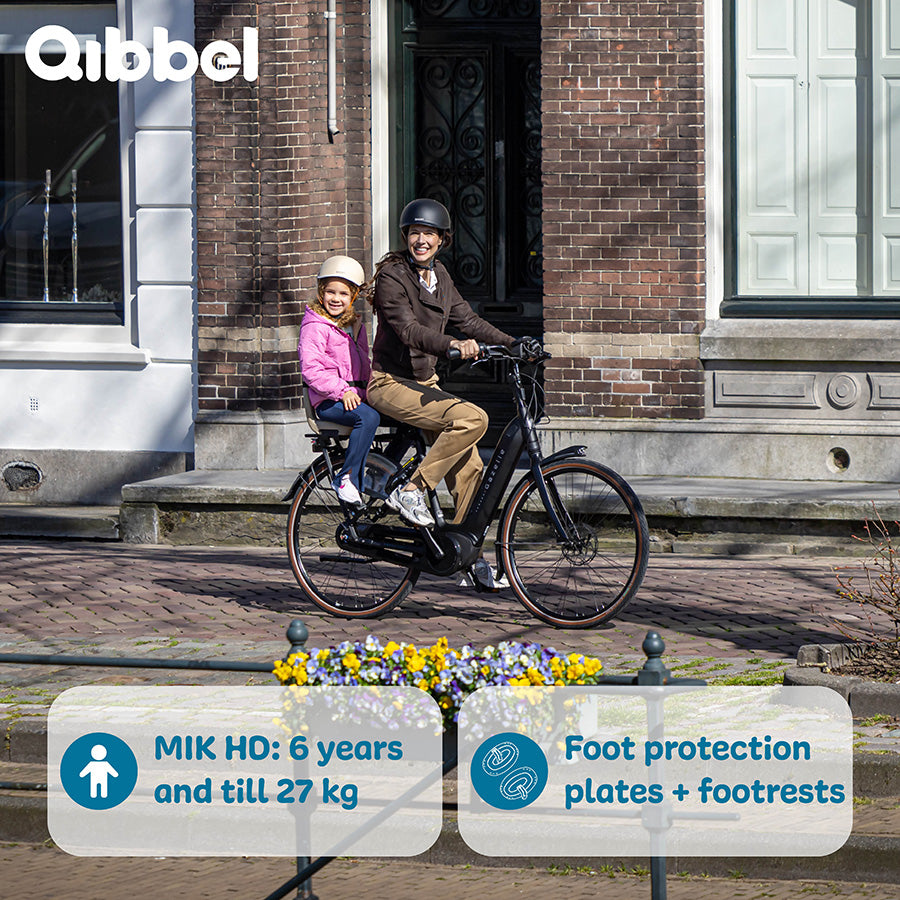 Kinderzitje achter Qibbel Junior 6+  -  MIK HD - met voetsteun en beschermplaat - Midnight Black
