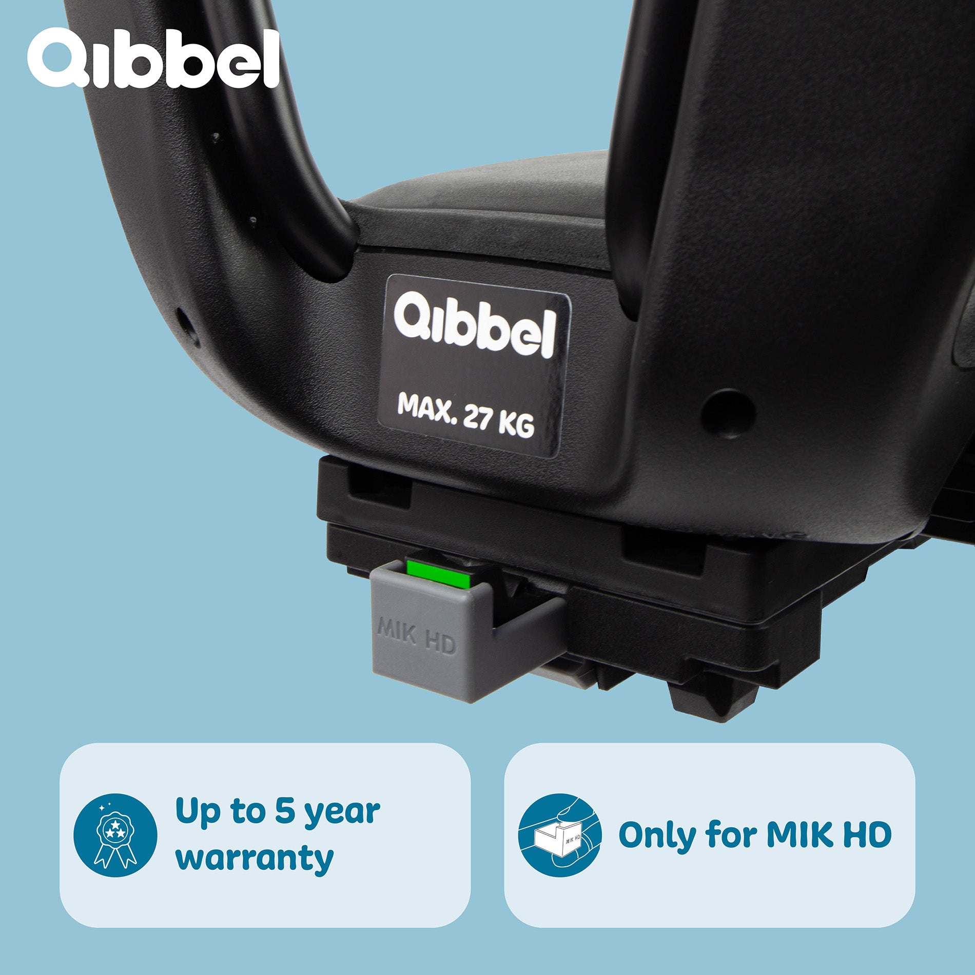 Kinderzitje achter Qibbel Junior 6+  -  MIK HD - met voetsteun en beschermplaat - Midnight Black