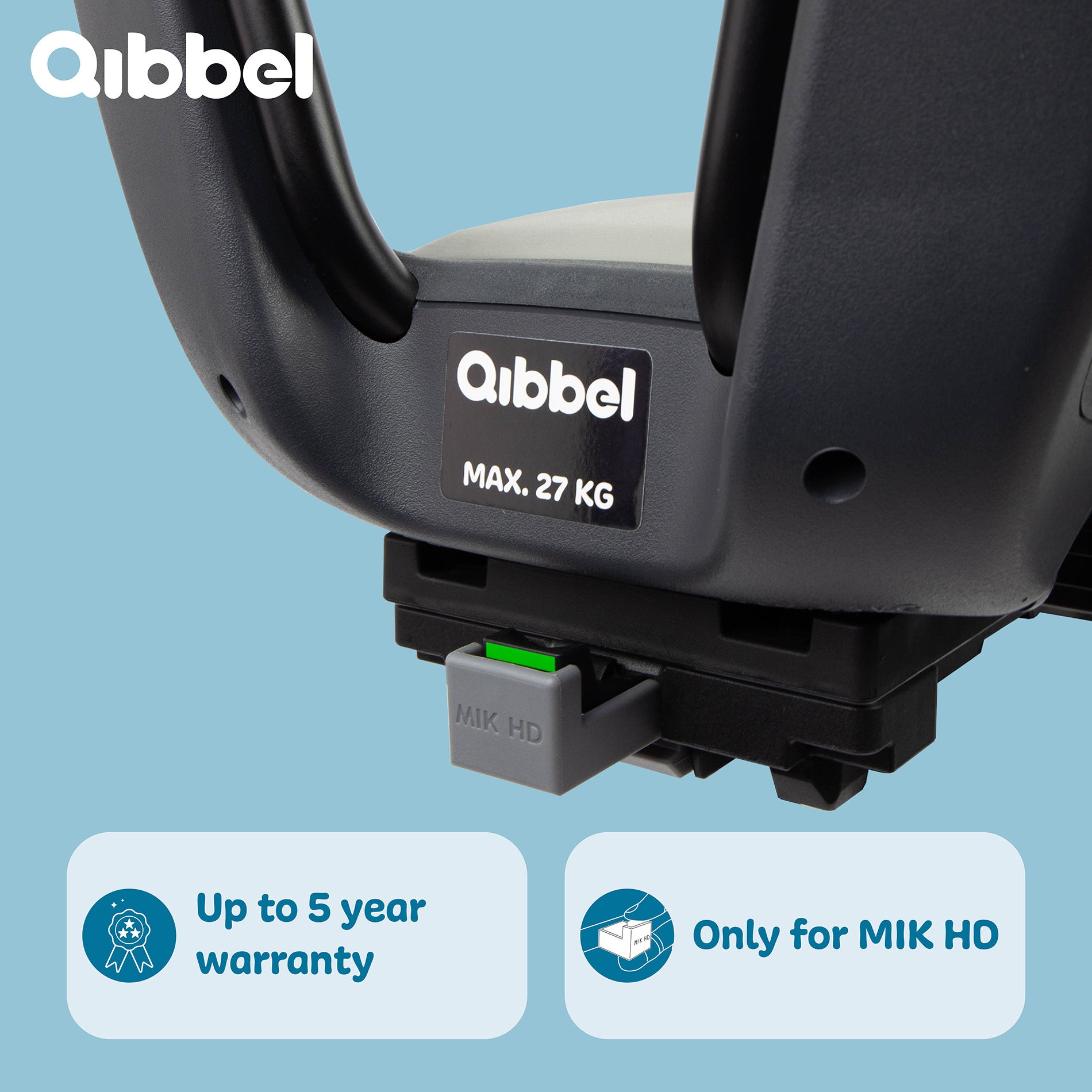 Kinderzitje achter Qibbel Junior 6+  -  MIK HD - met voetsteun en beschermplaat - Midnight Black