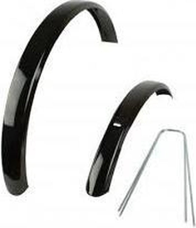fiets spatbord - 20"x1.75 staal, zwart. Voor en achter. Inclusief stangen
