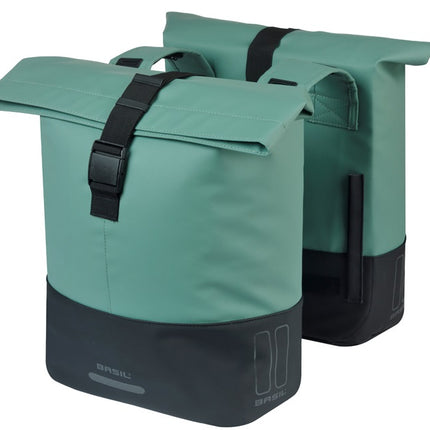 Dubbele fietstas Basil Cove 28-32L 14 x 29 x 36 cm - groen/zwart