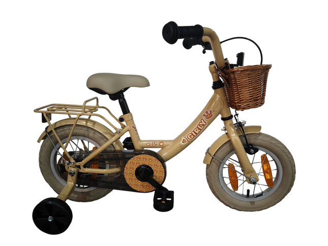 Kinderfiets Bikefun Girly 12 inch - met mandje, zijwieltjes en remnaaf - Goud