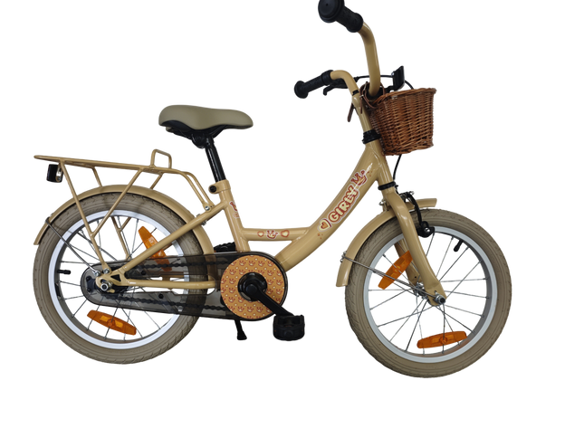 Kinderfiets Bikefun Girly 16 inch - met mandje en remnaaf - Goud