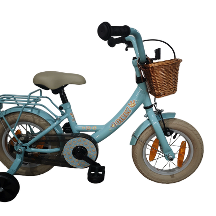 Kinderfiets Bikefun Girly 12 inch - met mandje, zijwieltjes en remnaaf - Blauw