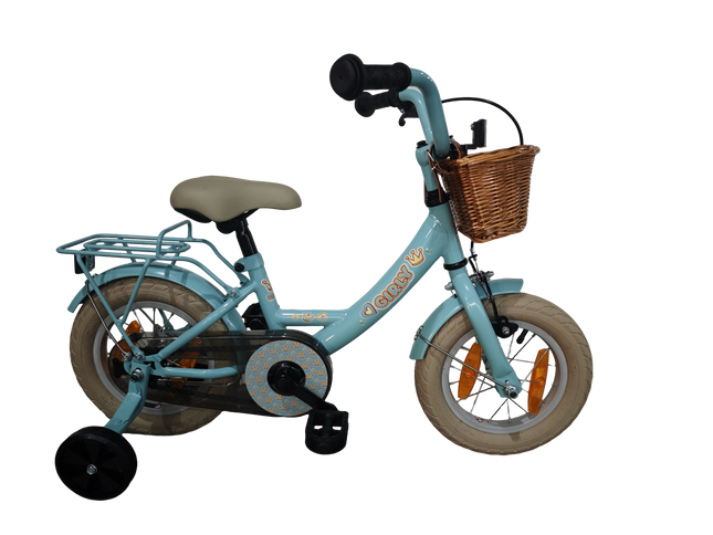 Kinderfiets Bikefun Girly 12 inch - met mandje, zijwieltjes en remnaaf - Blauw