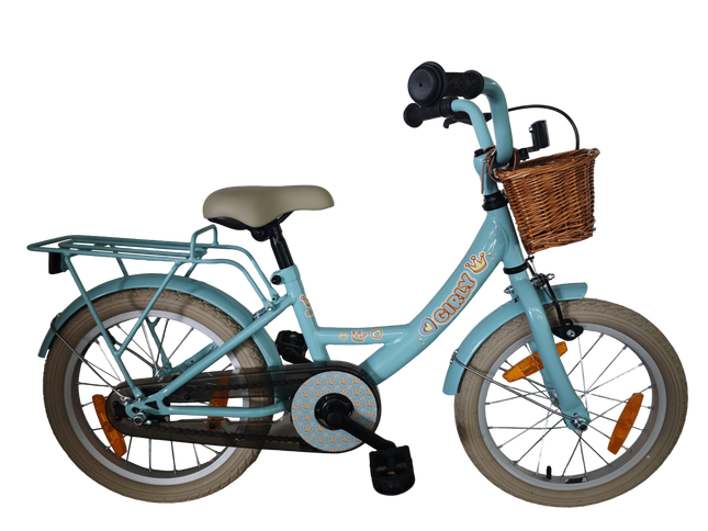 Kinderfiets Bikefun Girly 16 inch - met mandje en remnaaf - Blauw