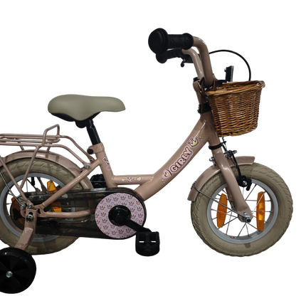 Kinderfiets Bikefun Girly 12 inch - met mandje, zijwieltjes en remnaaf - Roze