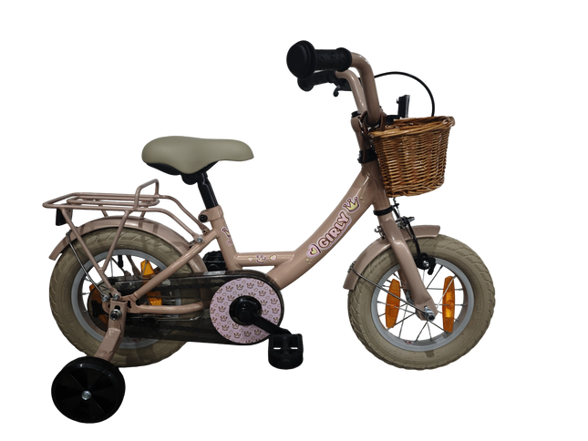 Kinderfiets Bikefun Girly 12 inch - met mandje, zijwieltjes en remnaaf - Roze