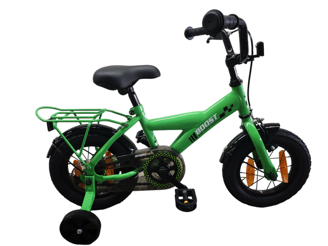 Kinderfiets Bikefun Boost 12 inch - met zijwieltjes en remnaaf - Groen