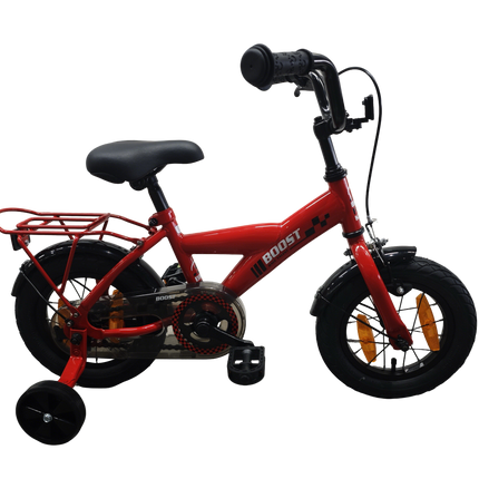 Kinderfiets Bikefun Boost 12 inch - met zijwieltjes en remnaaf - Rood