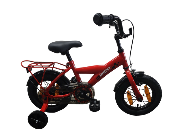 Kinderfiets Bikefun Boost 12 inch - met zijwieltjes en remnaaf - Rood