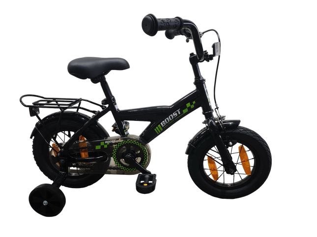 Kinderfiets Bikefun Boost 12 inch - met zijwieltjes en remnaaf - Zwart