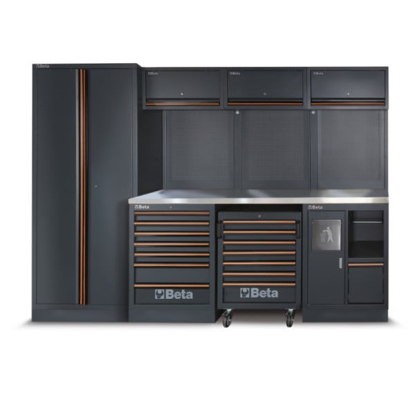 Werkplaatsinrichting Beta Tools C45PRO 2.0 X (RVS gecoat MDF werkblad) inclusief gratis 268-delige gereedschapsset
