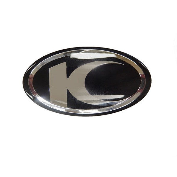 sticker Kymco origineel logo dik zwart/chroom new like, super-8 86102-alg1-e00-t01