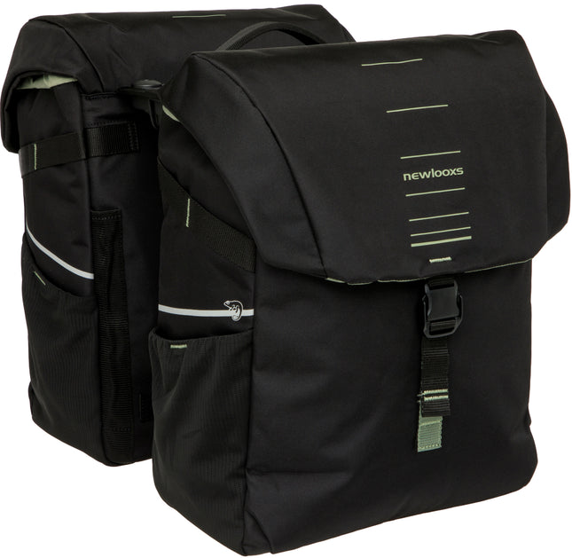 Dubbele fietstas New Looxs Vigo Double RackTime 2.0 - 40 liter - 30 x 19 x 40 cm (2x) - Black-Green