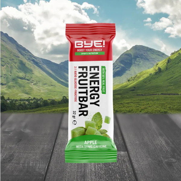 BYE! Energy Fruitbar Appel – leveranciersfoto van de reep, verkoop per doos van 24
