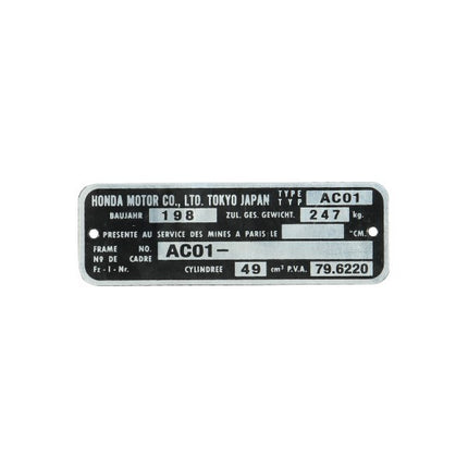 image frame number ac01 honda mb5