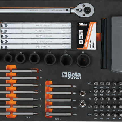Beta Worker gereedschapswagen (oranje) met 9 laden en 716 delig assortiment, inclusief gratis Playstation 5