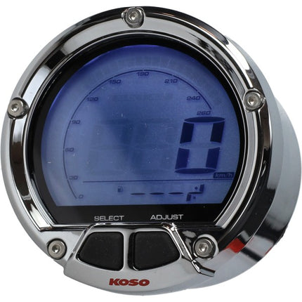 Koso digital speedometer, complete, 55/61mm, blue backlight, chrome, DL-02S