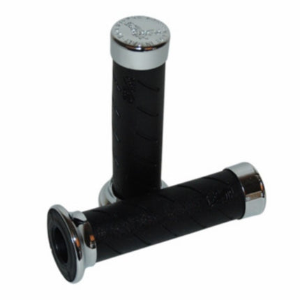 handvatset progrip custom zwart/chroom bromfiets, motorfiets, scooter 862