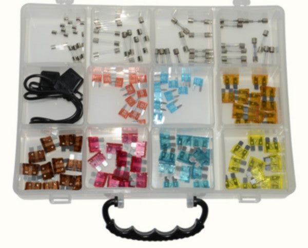 zekering + houder assortiment buis/steek 12 maten 144pcs