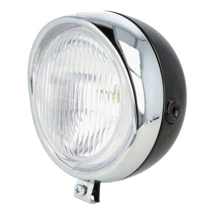 Headlight round retro (made in EU) 130mm black/chrome universal