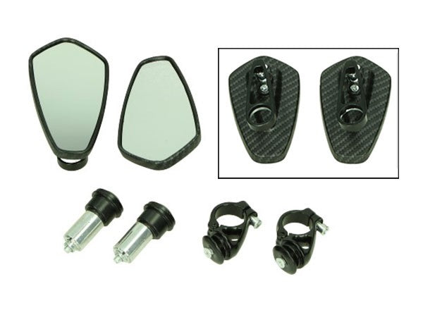 Jeu de rétroviseurs DMP fixation guidon ovale embout de guidon CNC carbone c.a. GTS tous mod., scooter, sprint, zip